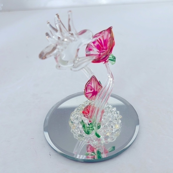 Handcrafted Spun Glass Hummingbird Sculpture on Mirror - Picture 2 of 7